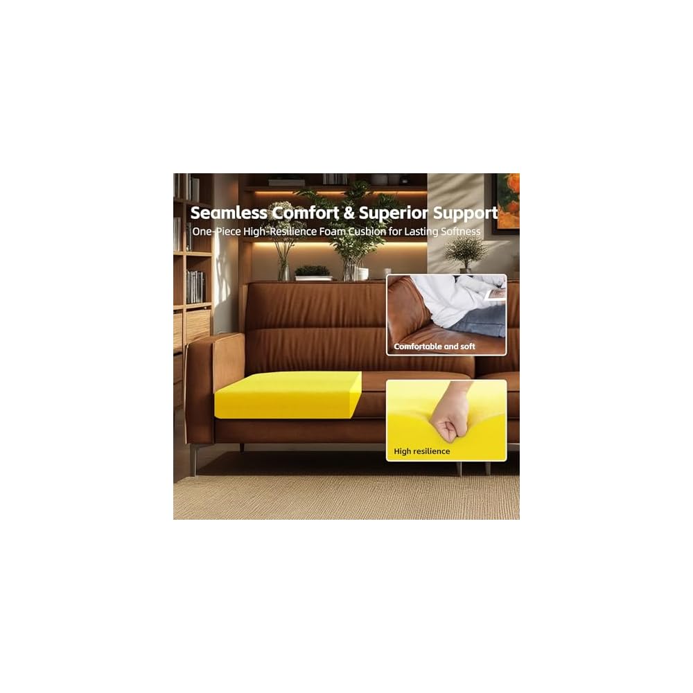 86.61" Brown Mid‑Century 3‑Seater Upholstered Sofa Metal Legs