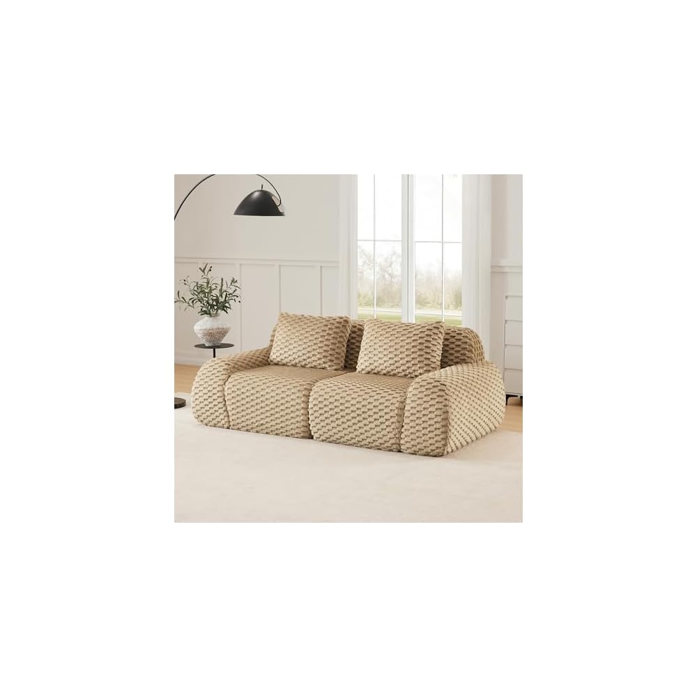 Modular Sectional Sofa, Flannelette Fabric Couch (Light Camel, 2 Seat Sofa)