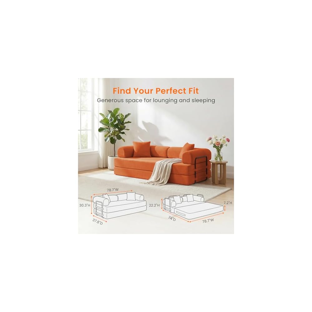 ijuicy 4-in-1 King Convertible Floor Sofa Bed,Modular Sleeper Sofa/-Orange
