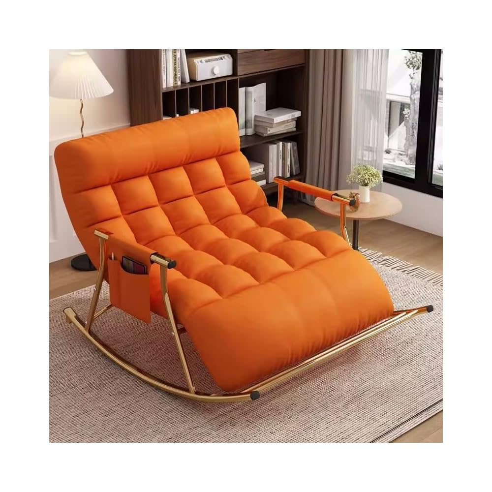 Cozy Modern Rocking Chair with Soft Cushion for Living Room, Bedroom & Outdoor - Zero Gravity Lounge Chair with Armrests (Off White, Black Legs)