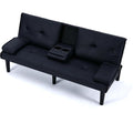 67-inch Black PVC Multi-Functional Sofa Bed with Foldable Design and Cup Holder - Solid Wood Frame, Sponge Filled, Ideal for Living Rooms, Dorms, and Small Offices (Black)