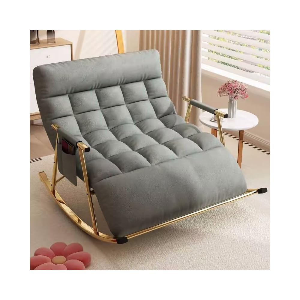 Cozy Modern Rocking Chair with Soft Cushion for Living Room, Bedroom & Outdoor - Zero Gravity Lounge Chair with Armrests (Off White, Black Legs)