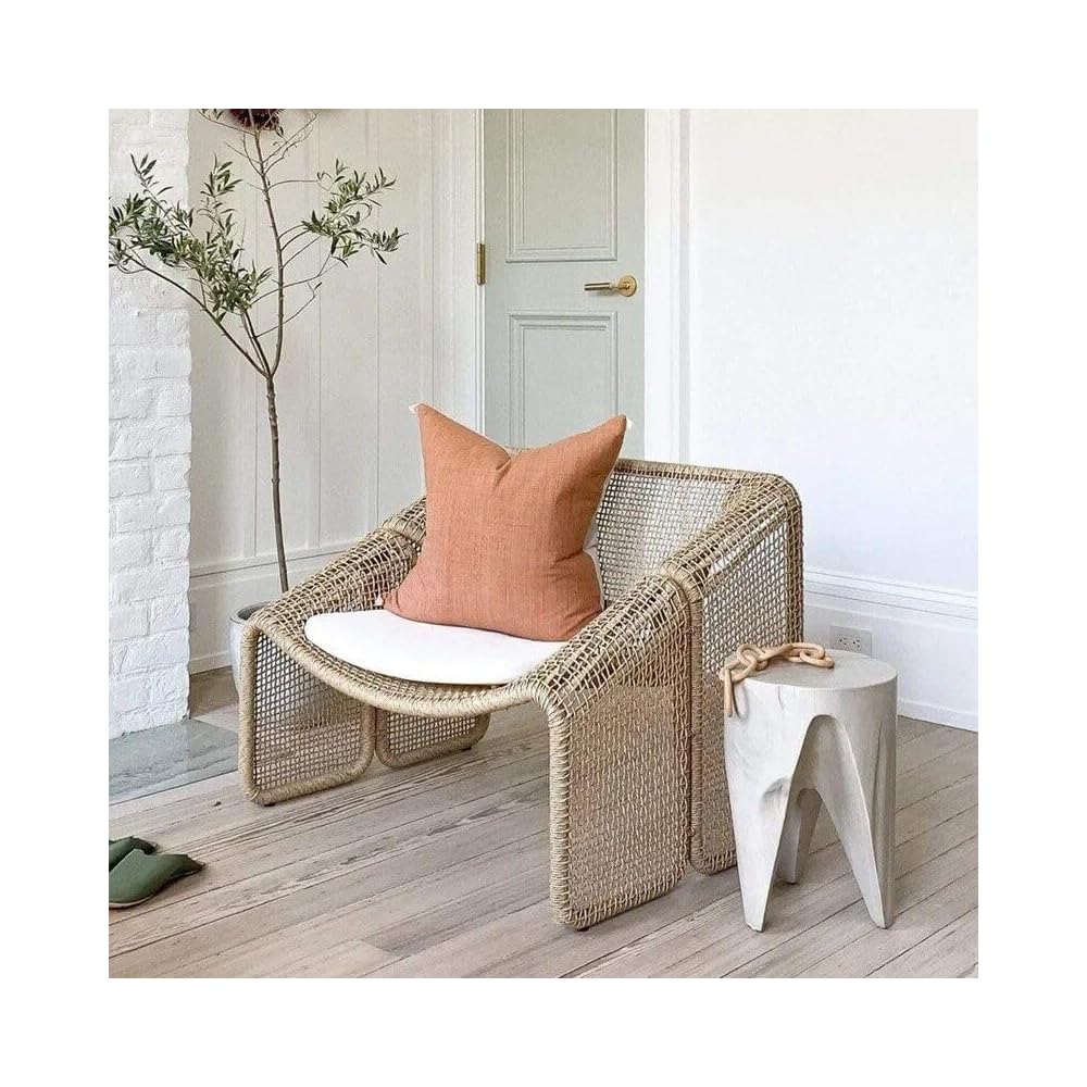 Modern Nordic Rattan Lounge Chair – Elegant Velvet Outdoor/Indoor Sofa Chair