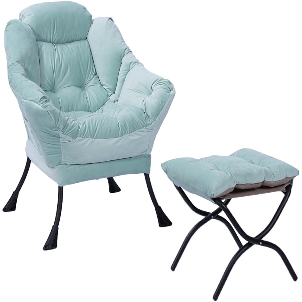Modern Lazy Chair with Armrests Side Pocket Leisure Upholstered Sofa Chair Set Reading Chair with Footrest Green One Size