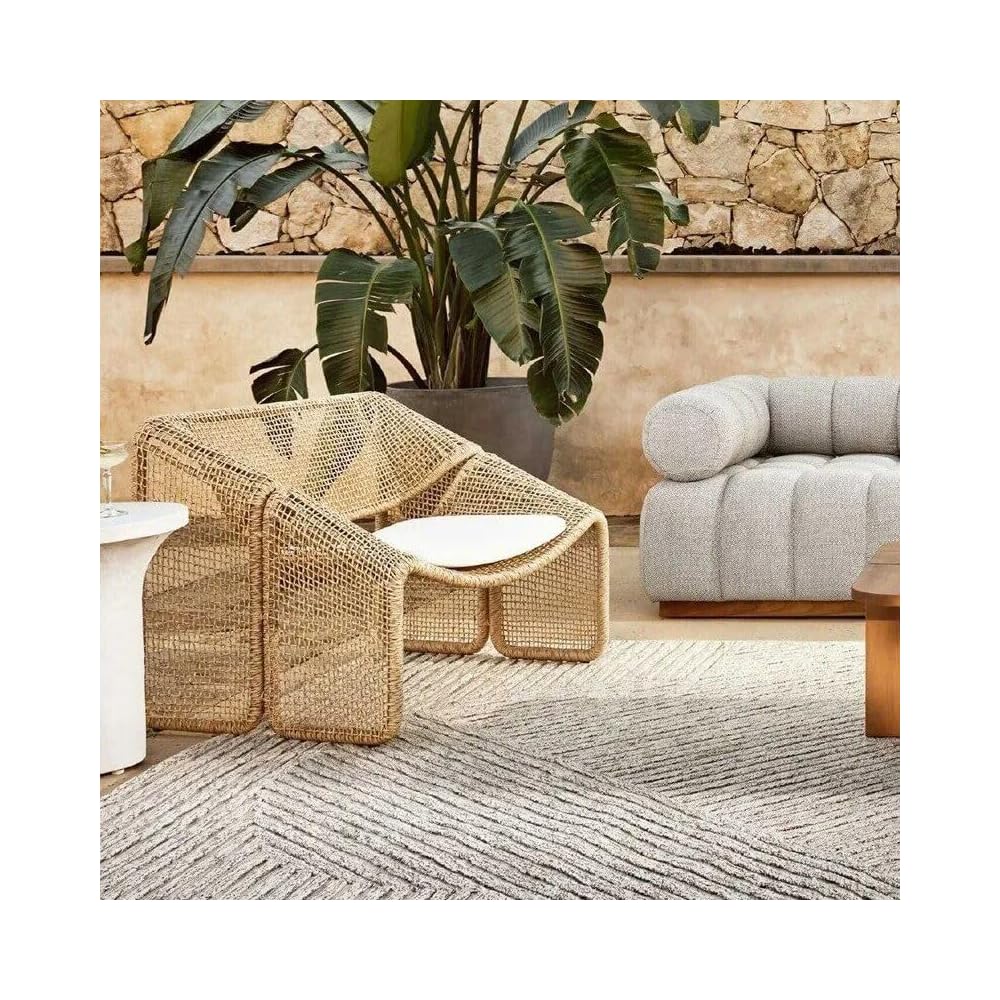 Modern Nordic Rattan Lounge Chair – Elegant Velvet Outdoor/Indoor Sofa Chair