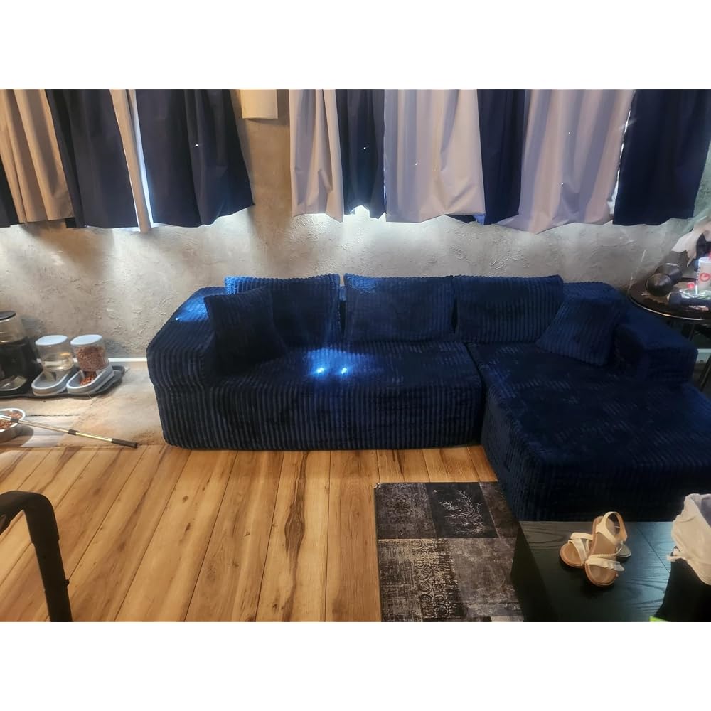 96" Modular Cloud Sectional Couch, Modern Corduroy L Shaped Modular Sofa, Upholstered Boneless Sectional Couches with Deep Seat for Living Room, No Assembly Required (Green, Right Facing Chaise)