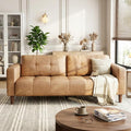 IDEALHOUSE Mid-Century Modern 3-Seater Faux Leather Sofa Couch – Removable Back Cushions – Wide Armrests – Sturdy and Comfortable, Easy to Clean, Ideal for Living Room, Apartment, Office – PU Orange