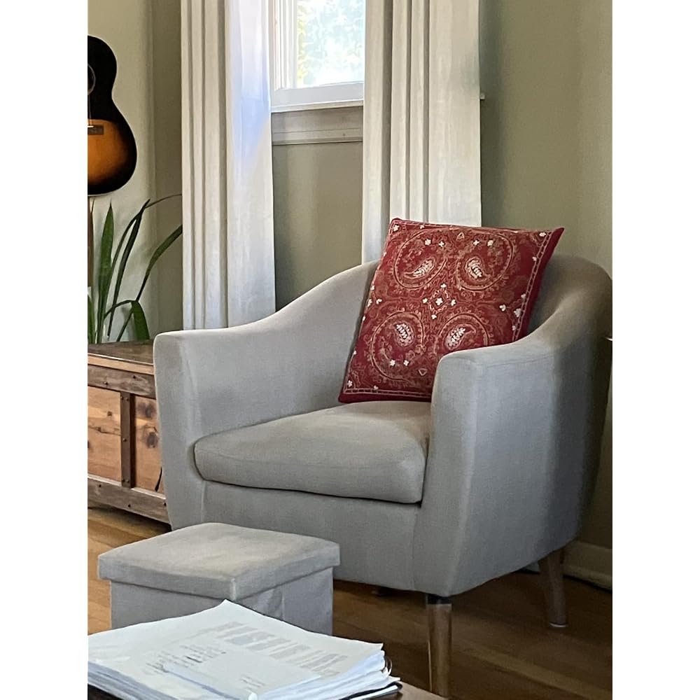 Homelegance Lucille Modern Accent Chair, Upholstered Reading Chair with Button-Tufted Back, Sloped Arms, Removable Seat Cushion Cover and Espresso Wood Legs, for Living Room, Bedroom or Office, Orange