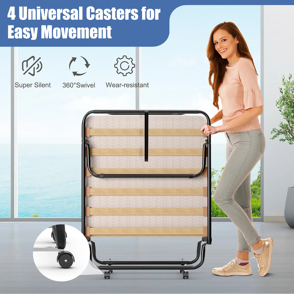 Costway Portable Folding Bed with Memory Foam Mattress Rollaway Cot Beige Made in Italy