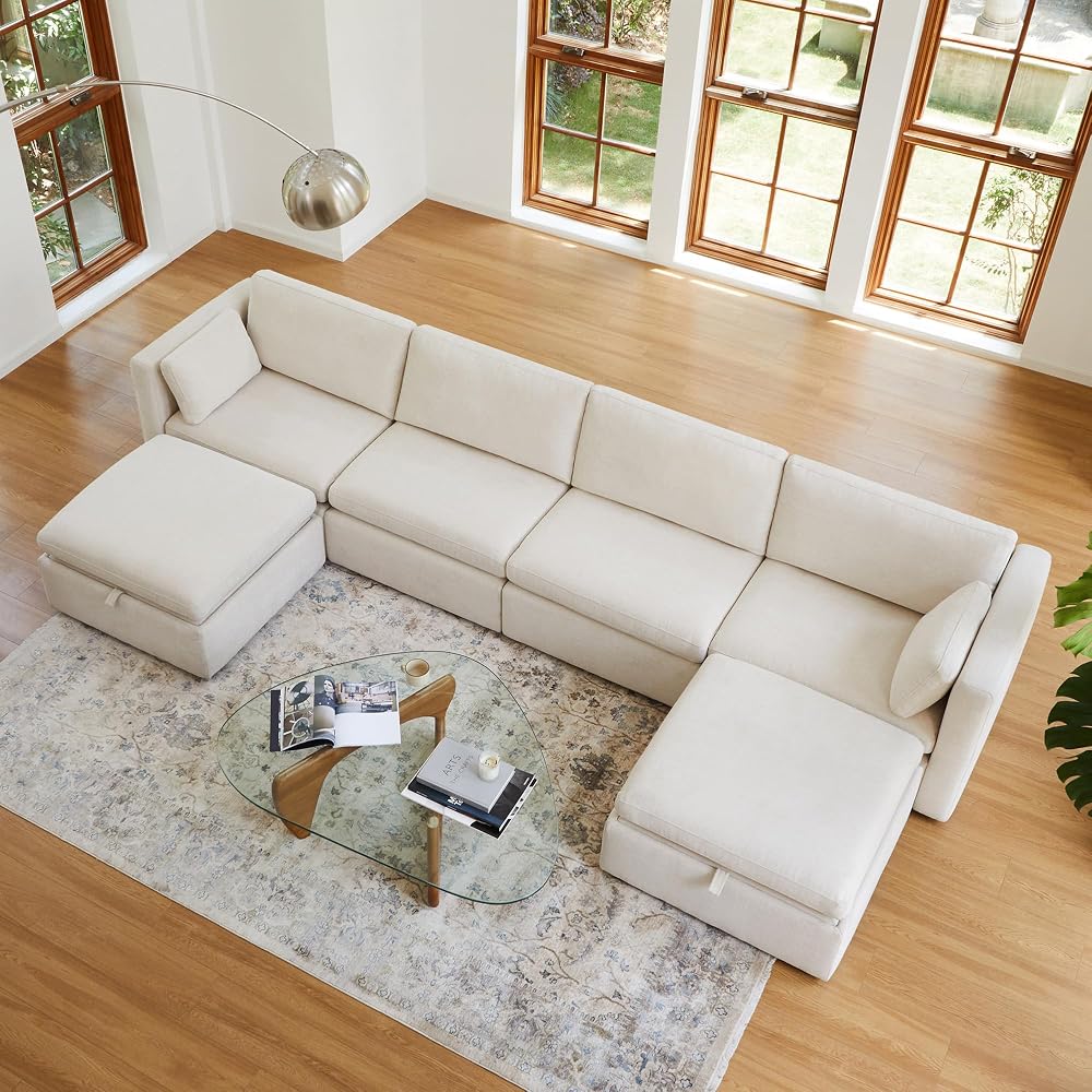 CHITA 146" Modular Sectional Sofa, 6 Seat Modular Couch, Linen