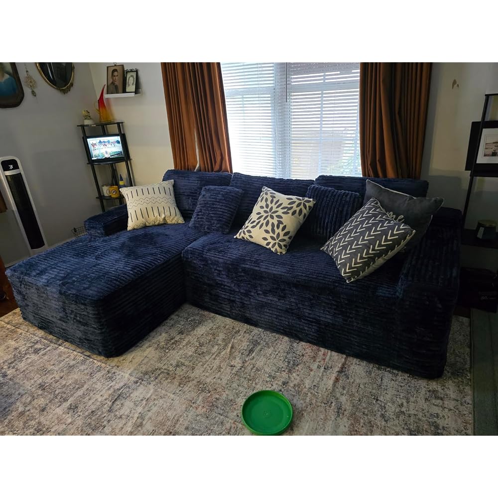 96" Modular Cloud Sectional Couch, Modern Corduroy L Shaped Modular Sofa, Upholstered Boneless Sectional Couches with Deep Seat for Living Room, No Assembly Required (Green, Right Facing Chaise)