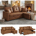 71" Convertible Sectional Sleeper Sofa with Pull Out Bed, Reversible L-Shaped Couch with Storage Chaise, 3 Seater Sofa Bed for Apartment & Small Spaces, Leather-Look Distressed Fabric, Brown