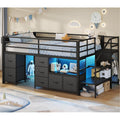 ADORNEVE Kids Low Loft Bed Twin Size with Stairs, 7 Drawers, Bookcase,Black