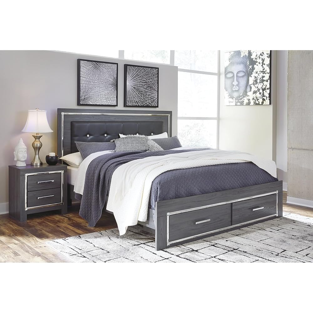 Signature Design by Ashley Upholstered King Bed with LED Lights and Storage