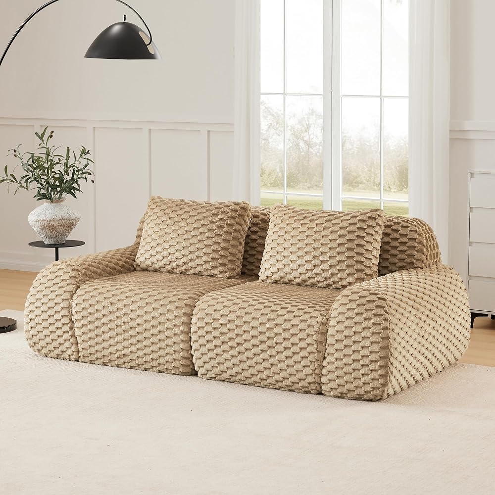 Modular Sectional Sofa, Flannelette Fabric Couch (Light Camel, 2 Seat Sofa)