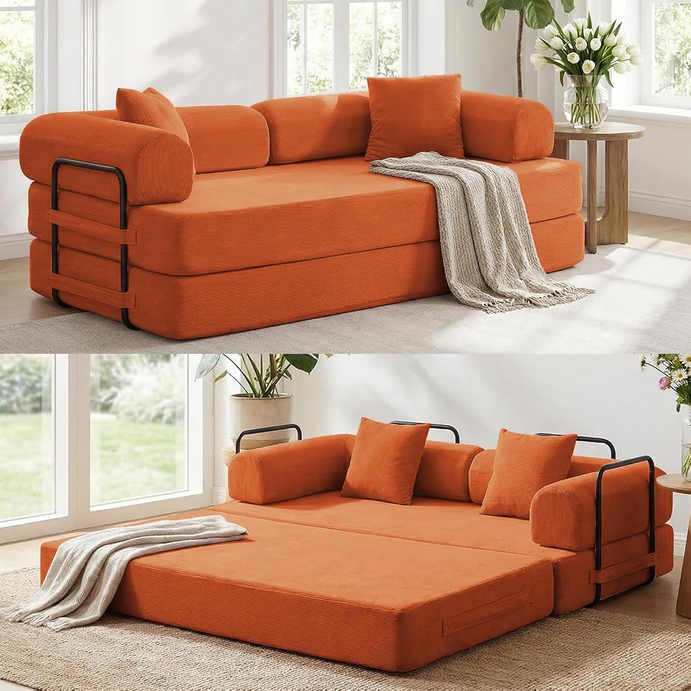 ijuicy 4-in-1 King Convertible Floor Sofa Bed,Modular Sleeper Sofa/-Orange