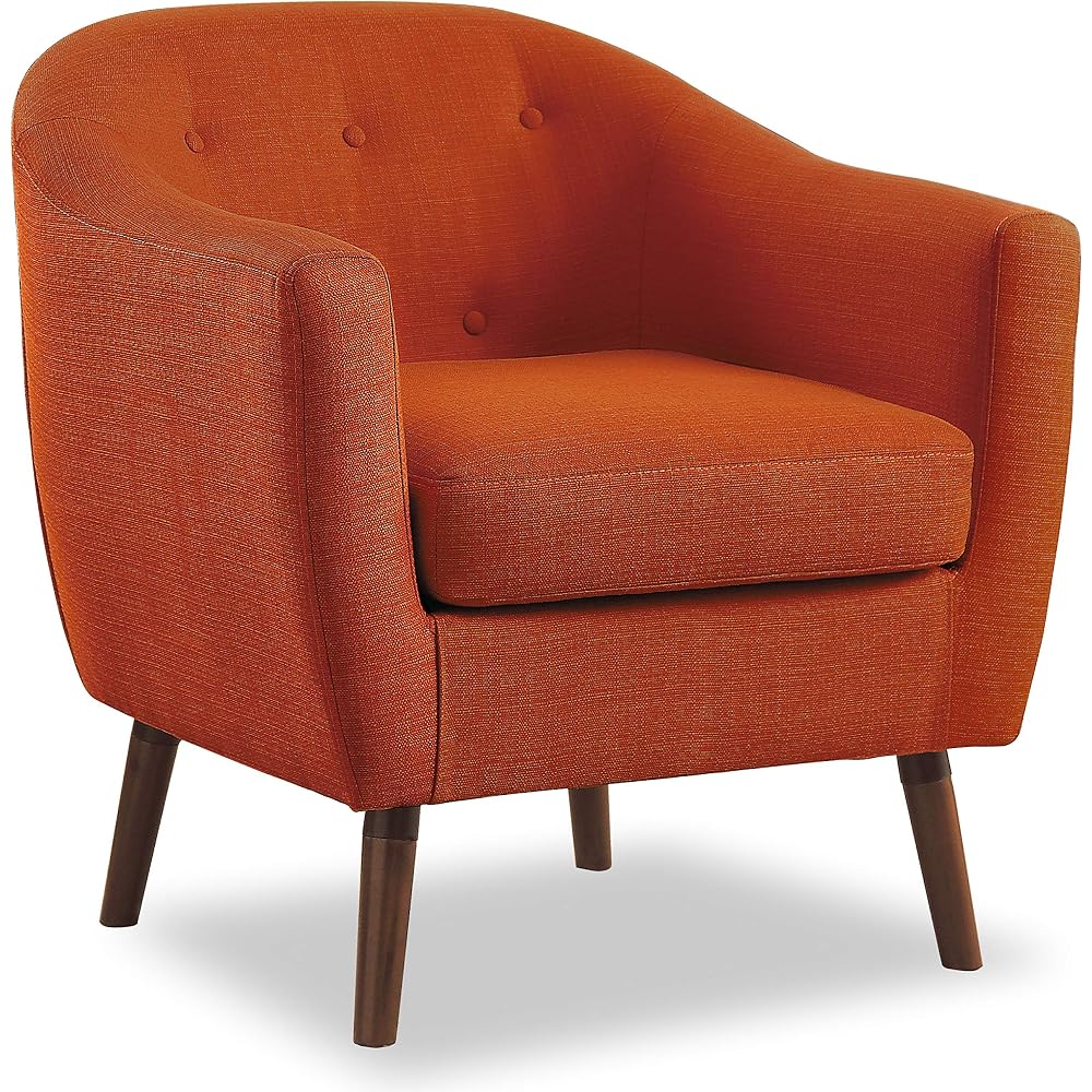 Homelegance Lucille Modern Accent Chair, Upholstered Reading Chair with Button-Tufted Back, Sloped Arms, Removable Seat Cushion Cover and Espresso Wood Legs, for Living Room, Bedroom or Office, Orange