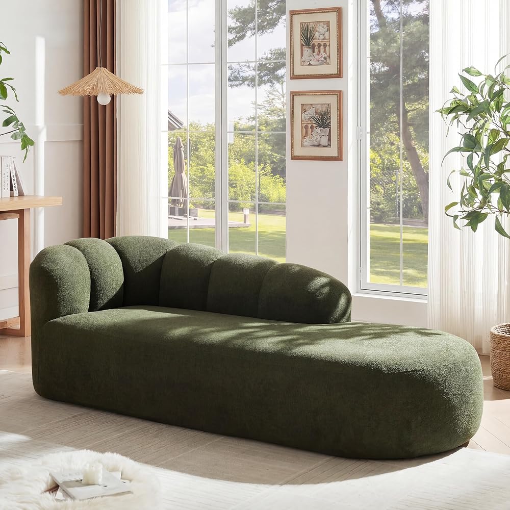 Christopher Knight Home Presie Upholstered Boneless Chaise Lounge Chair Indoor, Comfy Chaise Lounge Sofa for Bedroom, Modern Home Sofa Living Room, No Assembly Required, Olive Green