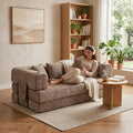 Convertible Floor Sofa Couch, 79" Corduroy Low Profile Seating with 4 Pillows & 2 Cup Holders, Deep Seat Boneless Futon Mattress, No Assembly Needed, Modern Lounge for Living Room Apartment, Brown