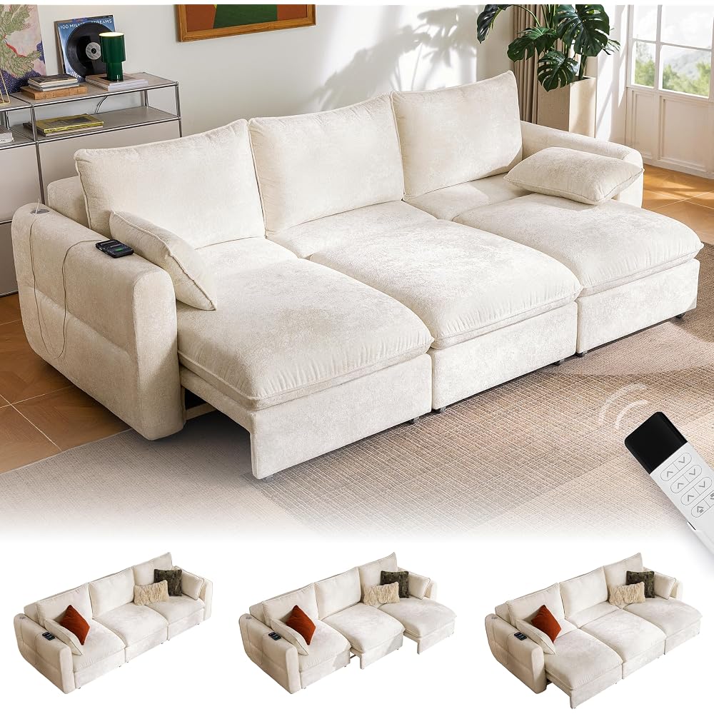 103" Electric Pull Out Sleeper Sofa Bed, 2in1 Power Extendable Couch Bed