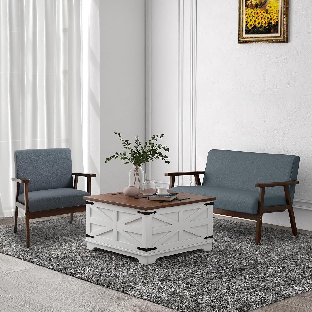 HOMCOM Modern Accent Chairs with Cushioned Seat, Upholstered Linen-Feel Armchair for Bedroom, Living Room Chair with Arms and Wood Legs, Dark Gray