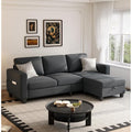 Youmumeub 78" Sectional Sofa Couches for Living Room, 3 Seat L Shaped Convertible Couch with Storage Ottoman, Comfortable Pet-Friendly Linen Sofa Set for Small Space, Apartment, Office, Dark Grey