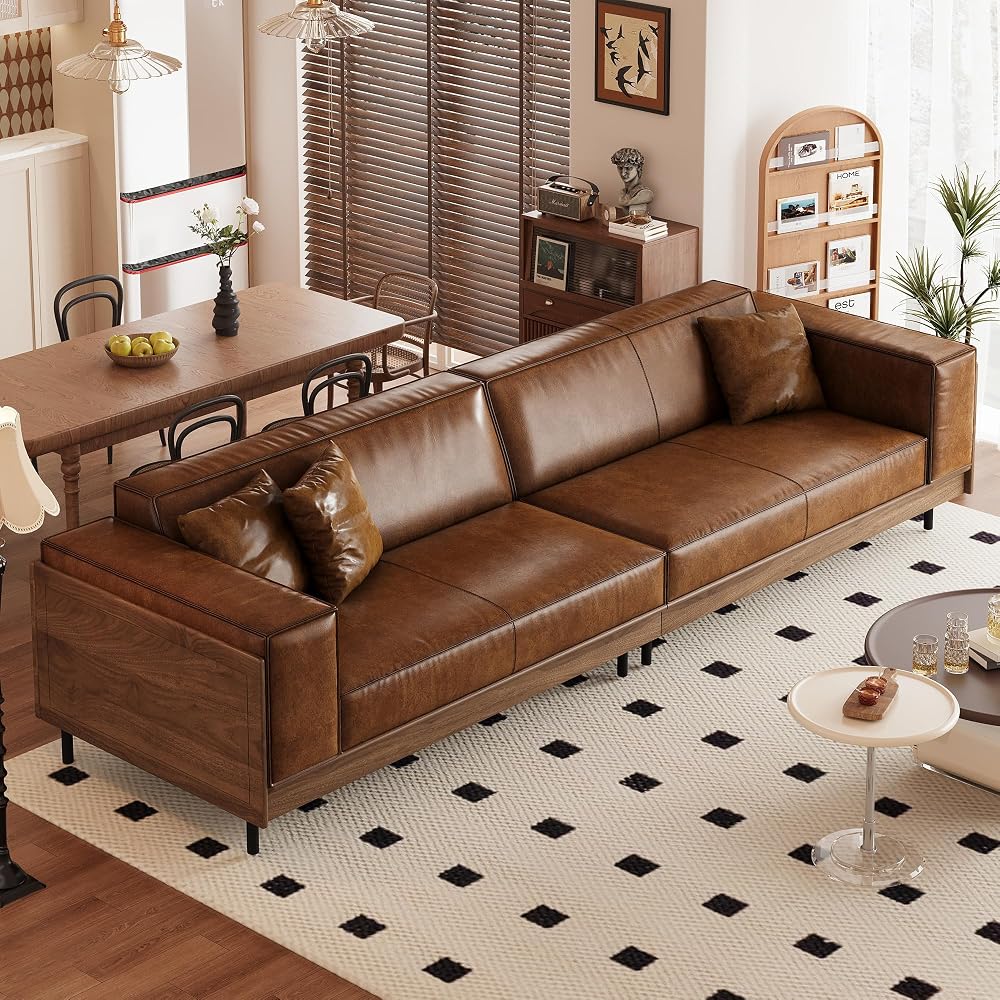 110.24" 4-Seater Modern Oversized Leather Sofa for Living Room, Brown